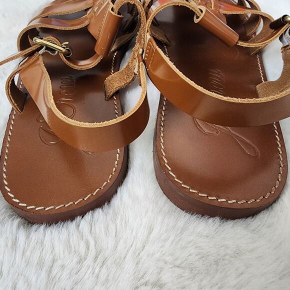 NEW J. Crew Fisherman Sandals Shiny Spazzolato Leather Brown 9 - Picture 4 of 10